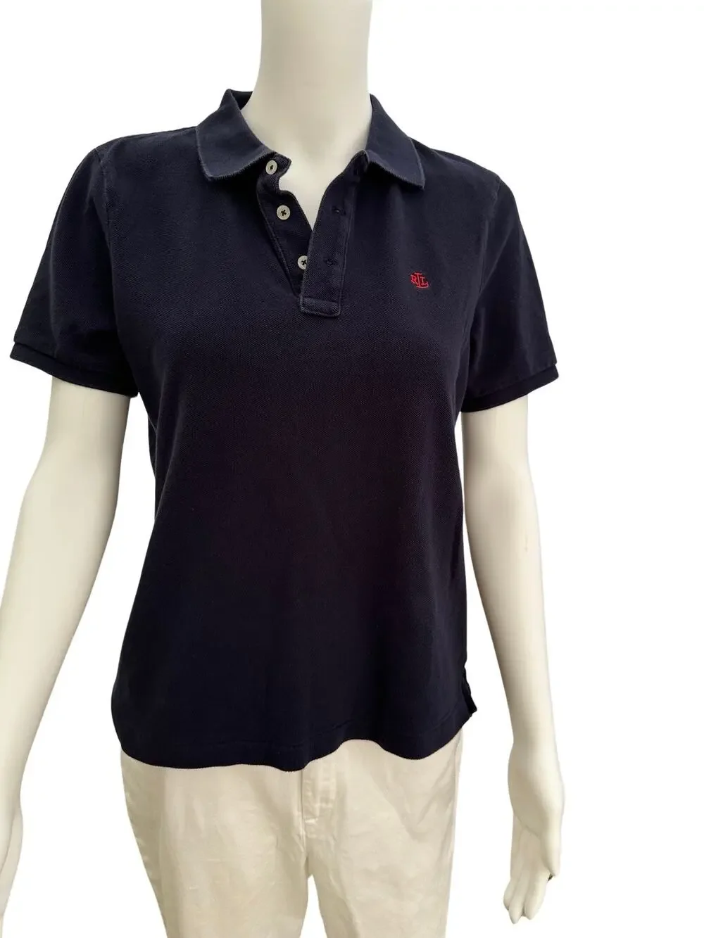 Vintage 90s Ralph Lauren Women’s Navy Blue Polo Shirt Medium